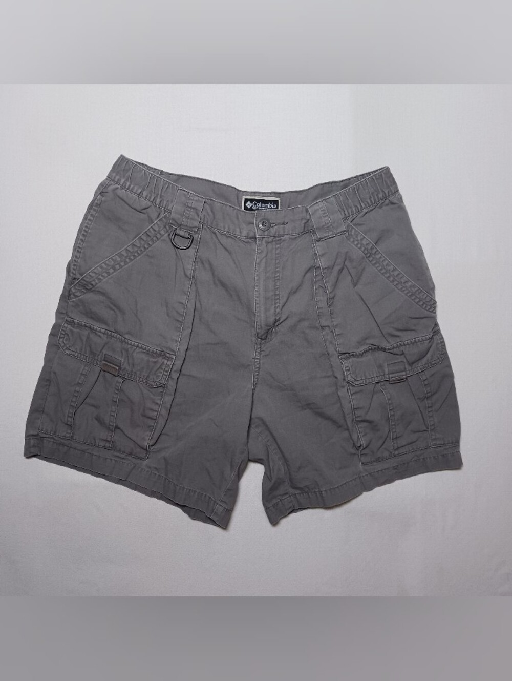 Columbia Mens Cargo Cotton Hiking Shorts Medium Gray 32X7 Elastic Waist